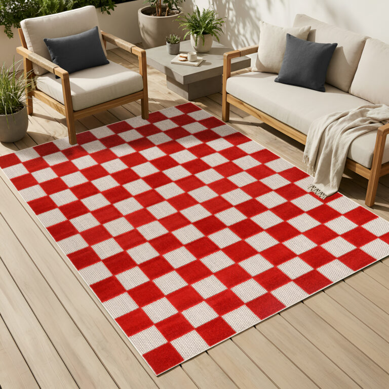 Tappeto Esterno Checker Rosso Crema