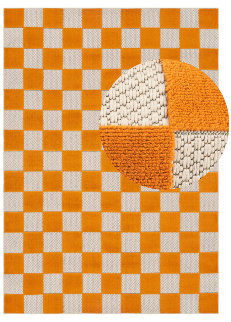 Tappeto Esterno Checker Crema Arancione