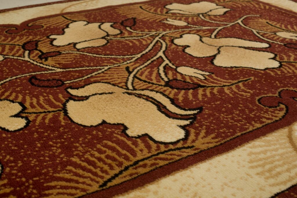 Atlas Tappeto Marrone Beige Con Bordo Floreale A Pelo Corto