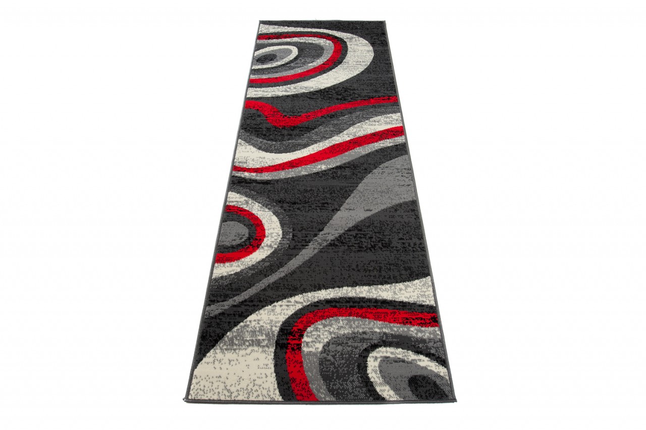 Passatoia Dream Moderno Grigio Scuro Rosso Onde