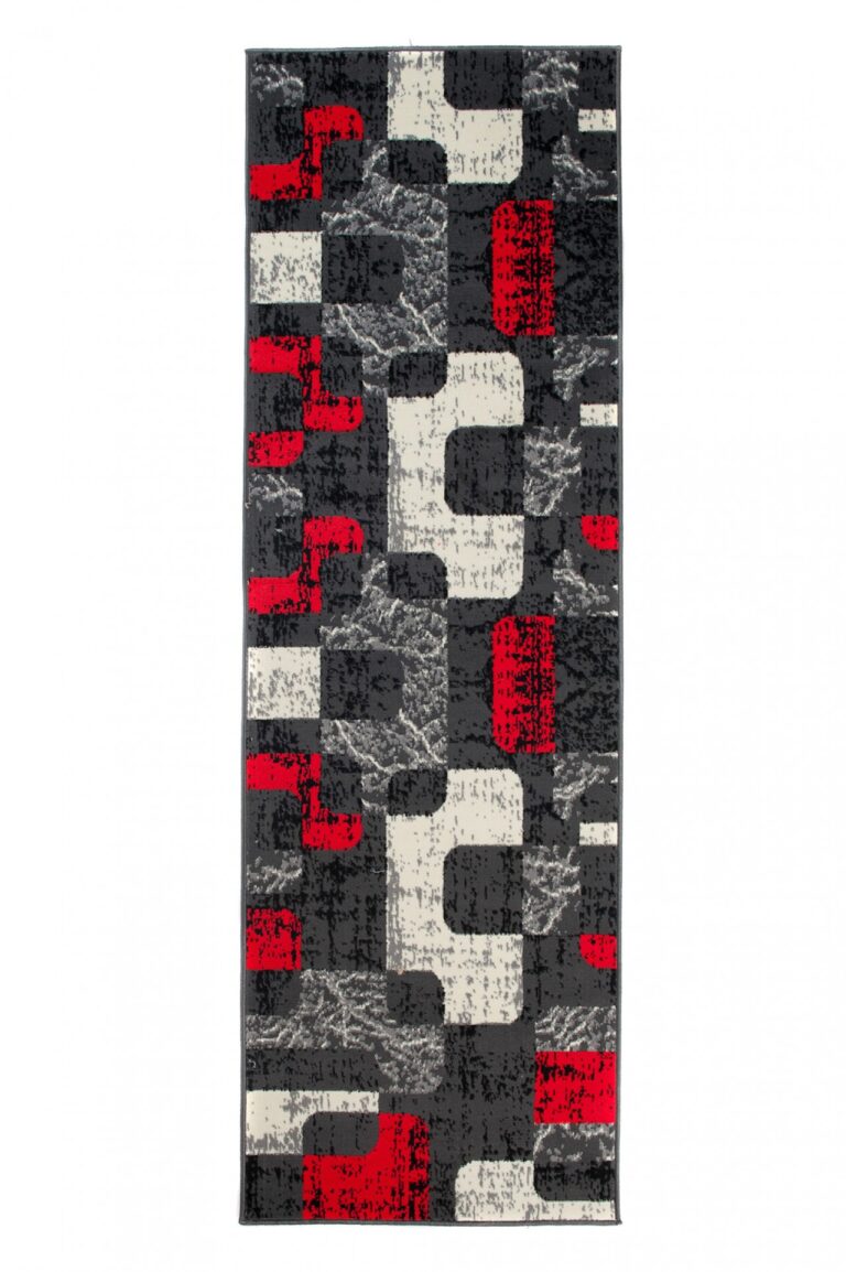 Passatoia Dream Grigio Bianco Rosso Figure Geometrico