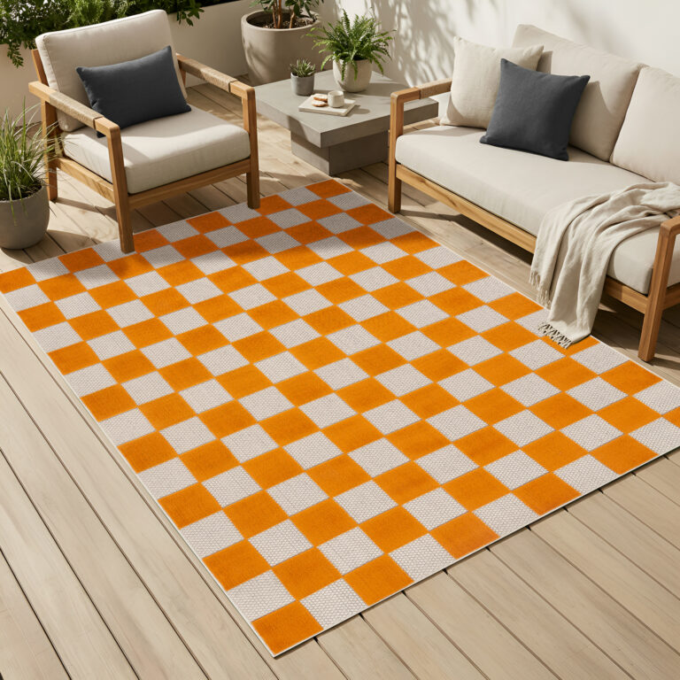 Tappeto Esterno Checker Crema Arancione