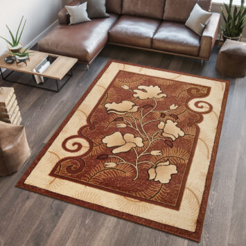 Atlas Tappeto Marrone Beige Con Bordo Floreale A Pelo Corto