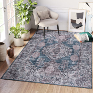 Tappeto Dubai Blu Navy Effetto Usurato Antiscivolo