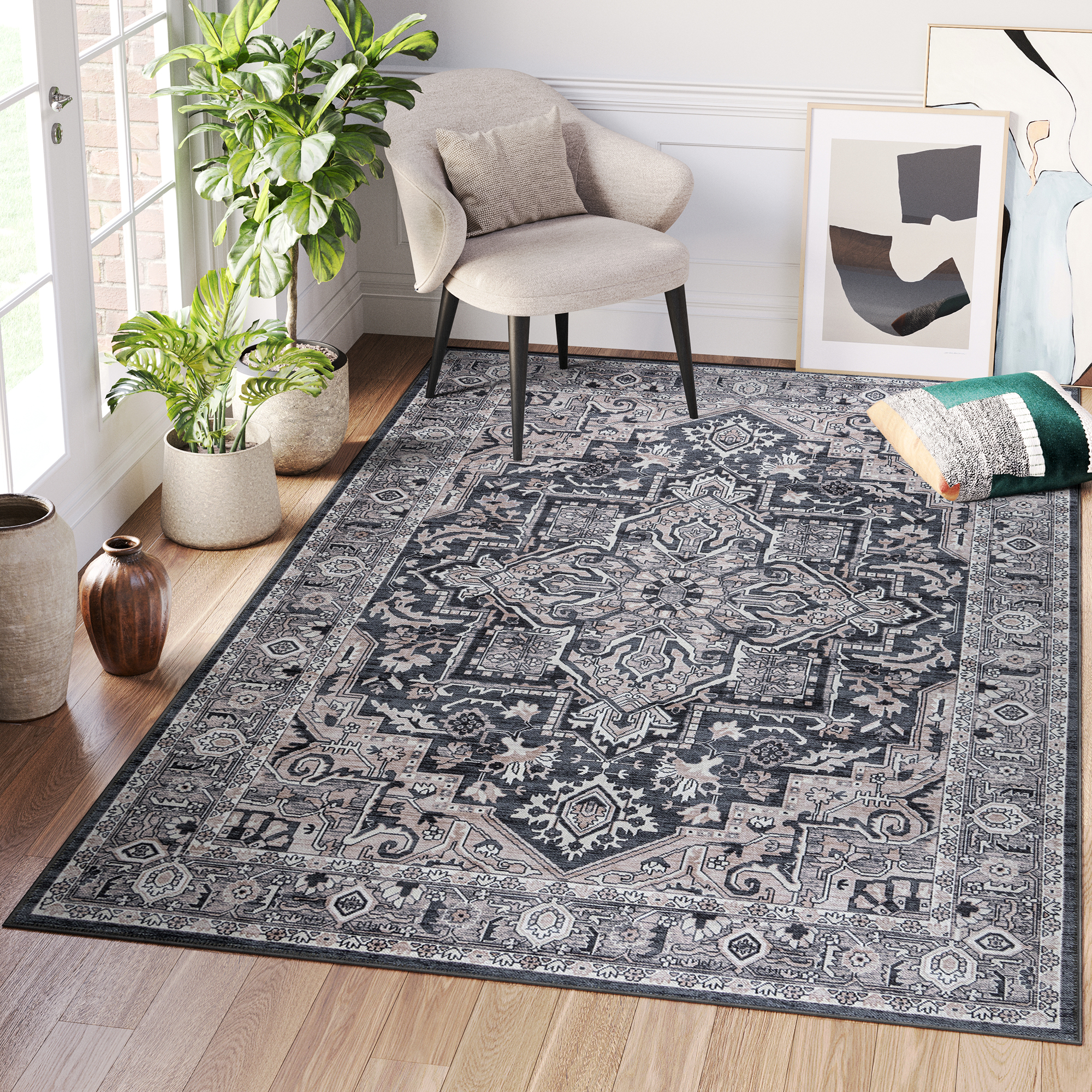 Tappeto Dubai Blu Navy Rosone Antiscivolo