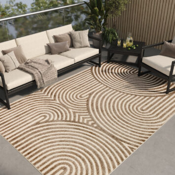 Tappeto Esterno Patio Beige Crema Linee