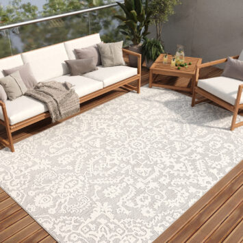 Tappeto Esterno Patio Grigio Crema Ornamenti
