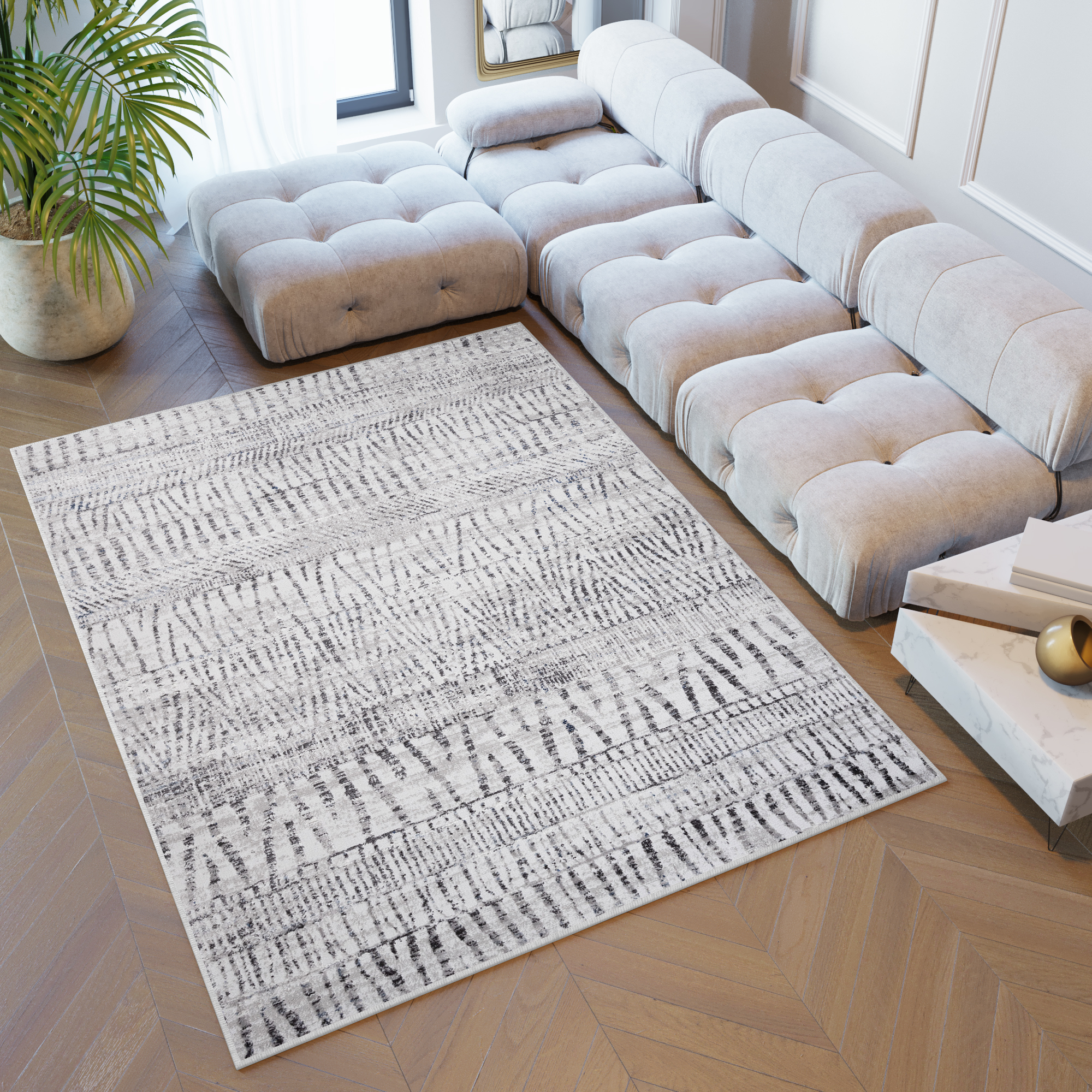 Tappeto Sky Grigio Blu Etnico Strisce