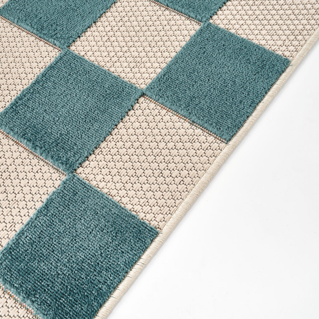 Tappeto Esterno Checker Crema Turchese