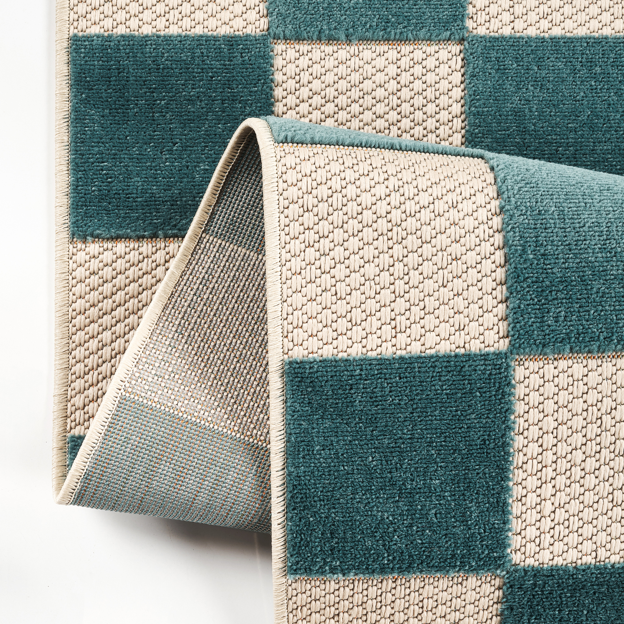 Tappeto Esterno Checker Crema Turchese