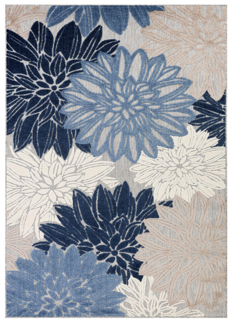 Tappeto Esterno Patio Grigio Blu Fiori