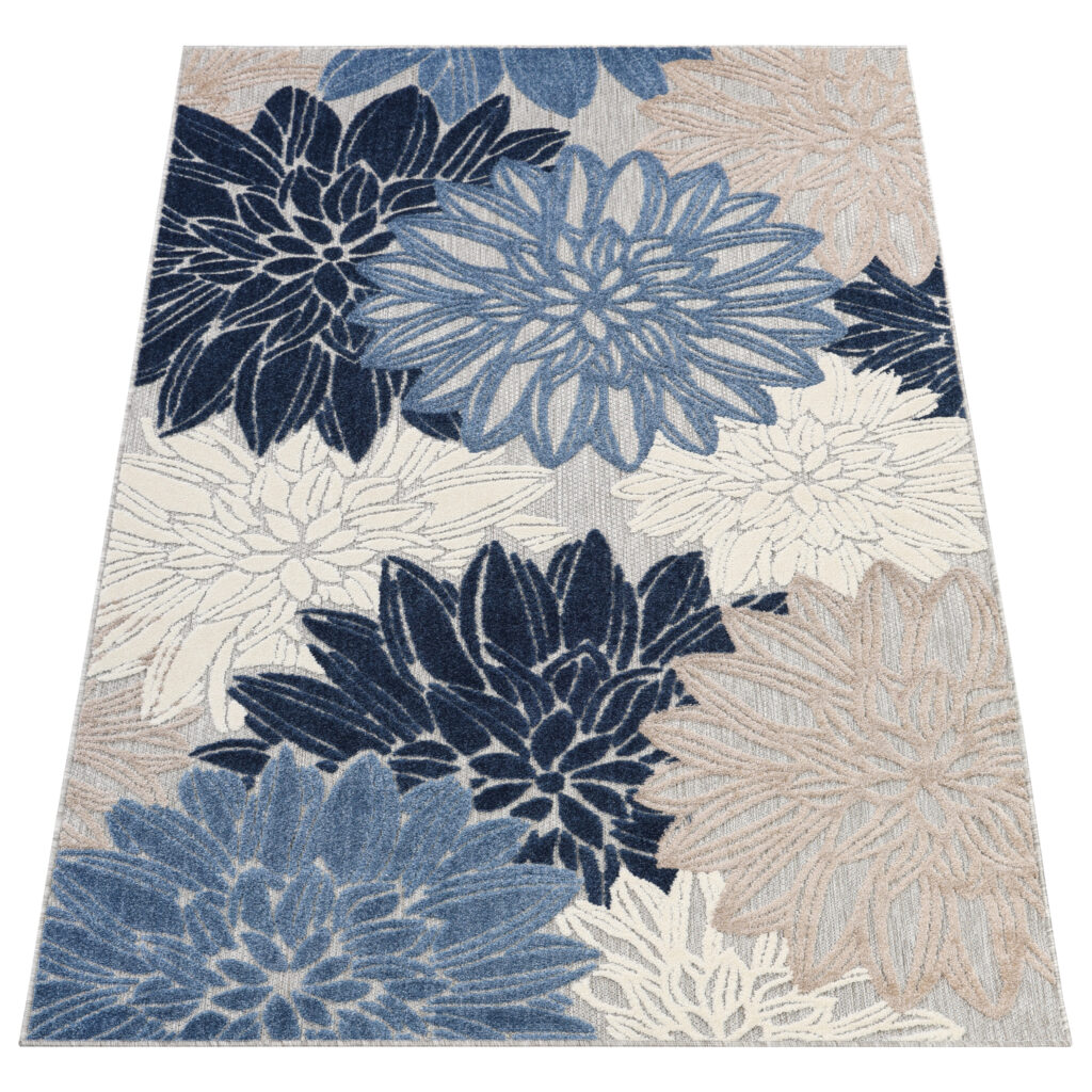 Tappeto Esterno Patio Grigio Blu Fiori