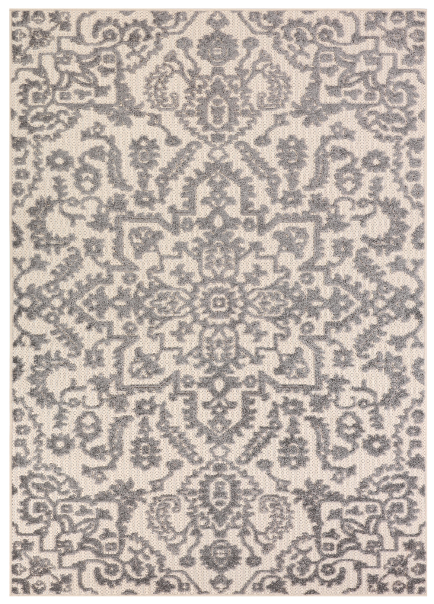 Tappeto Esterno Patio Crema Grigio Ornamenti