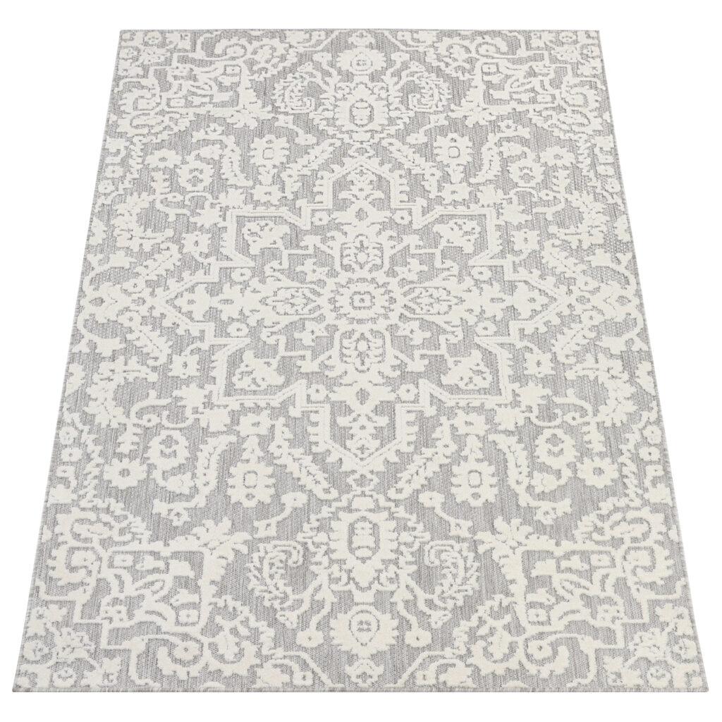 Tappeto Esterno Patio Grigio Crema Ornamenti