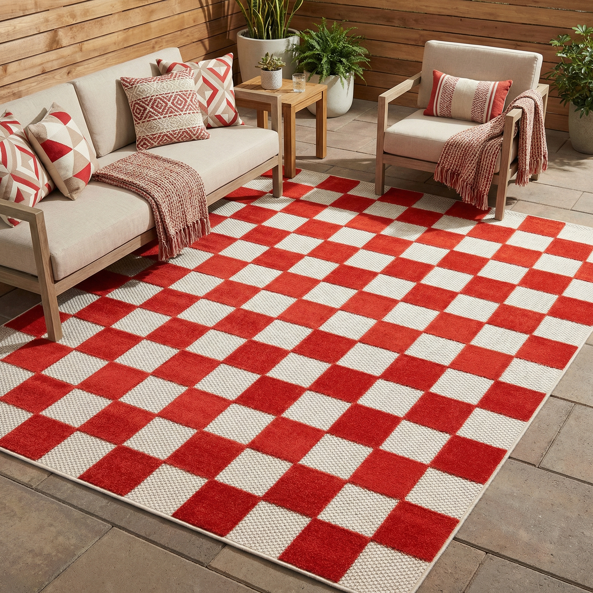 Tappeto Esterno Checker Rosso Crema