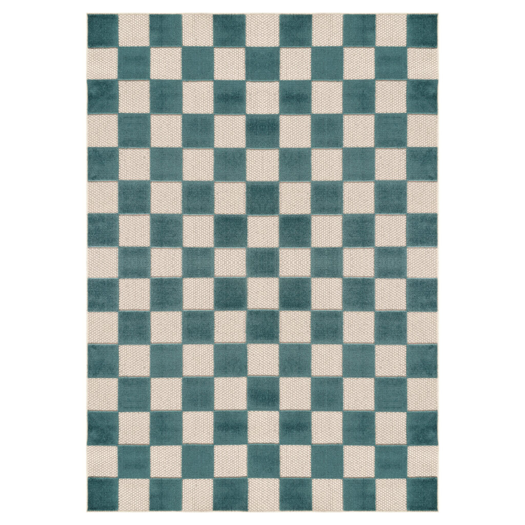 Tappeto Esterno Checker Crema Turchese