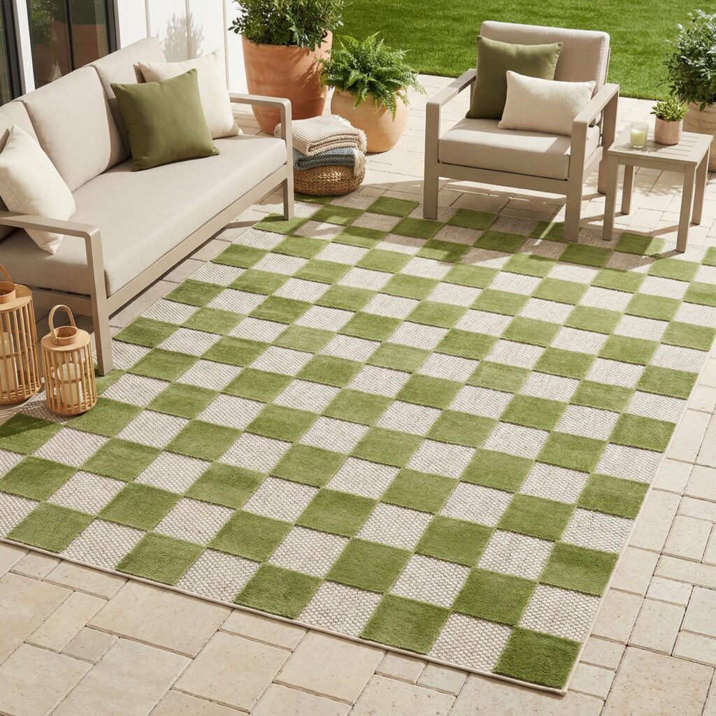 Tappeto Esterno Checker Crema Verde