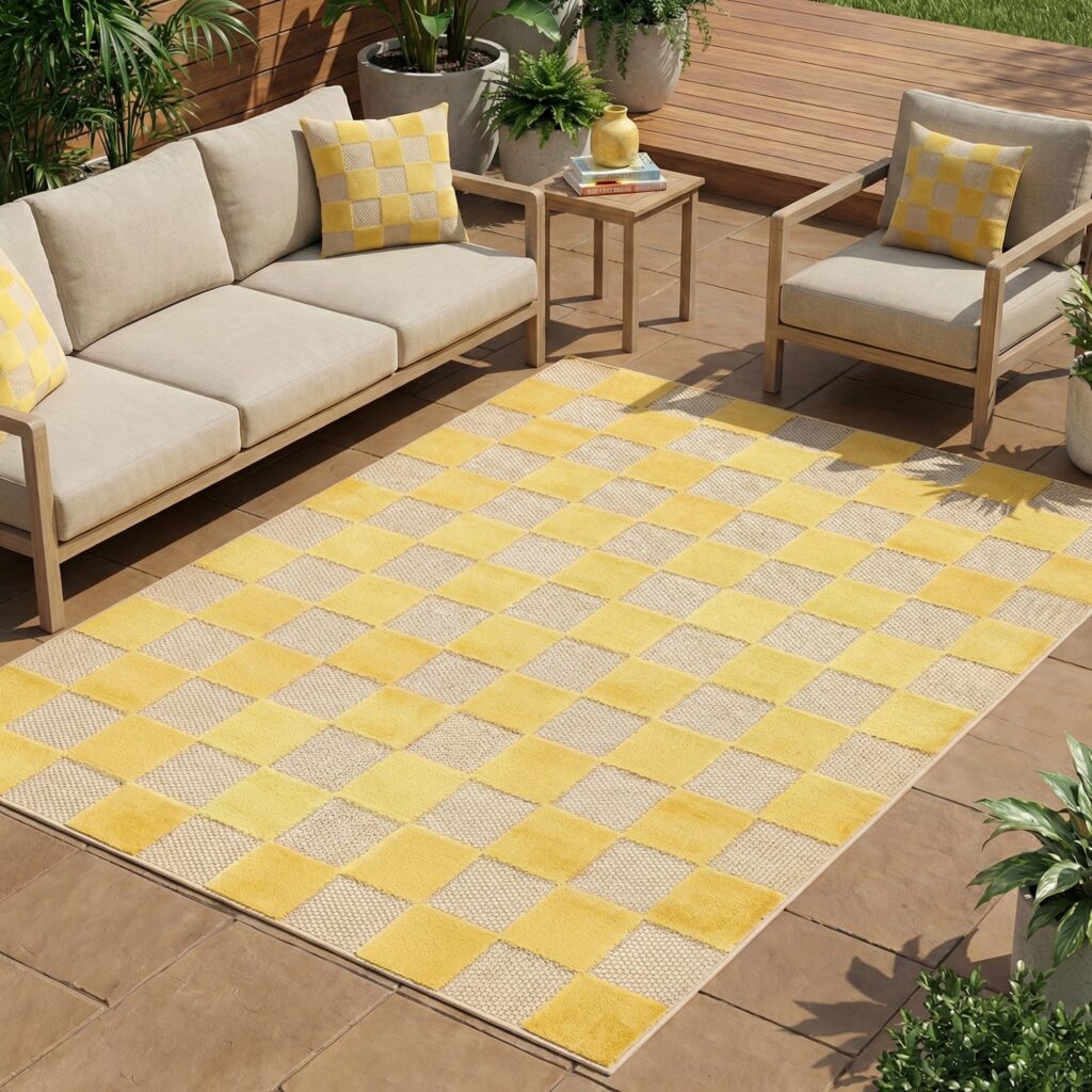 Tappeto Esterno Checker Crema Giallo