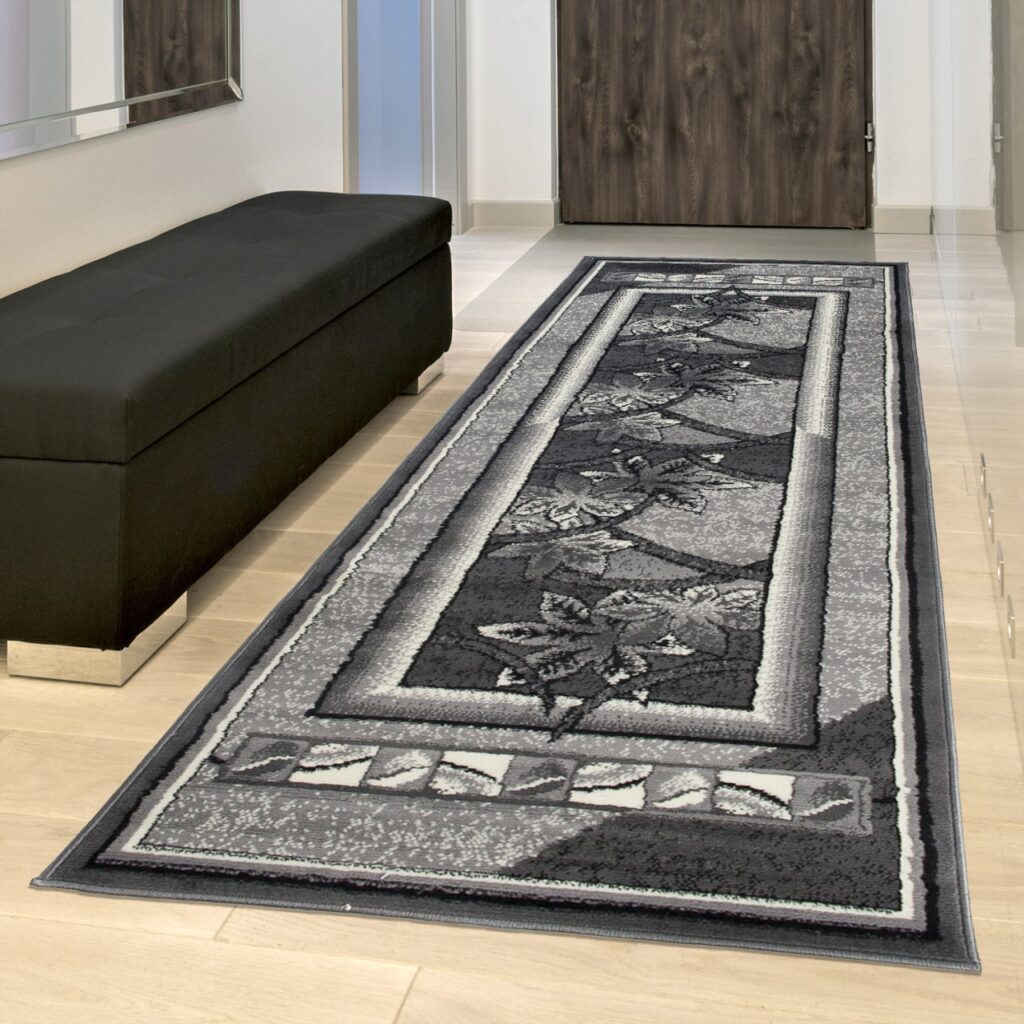Passatoia Dream Grigio Geometrico Fiori Cornice