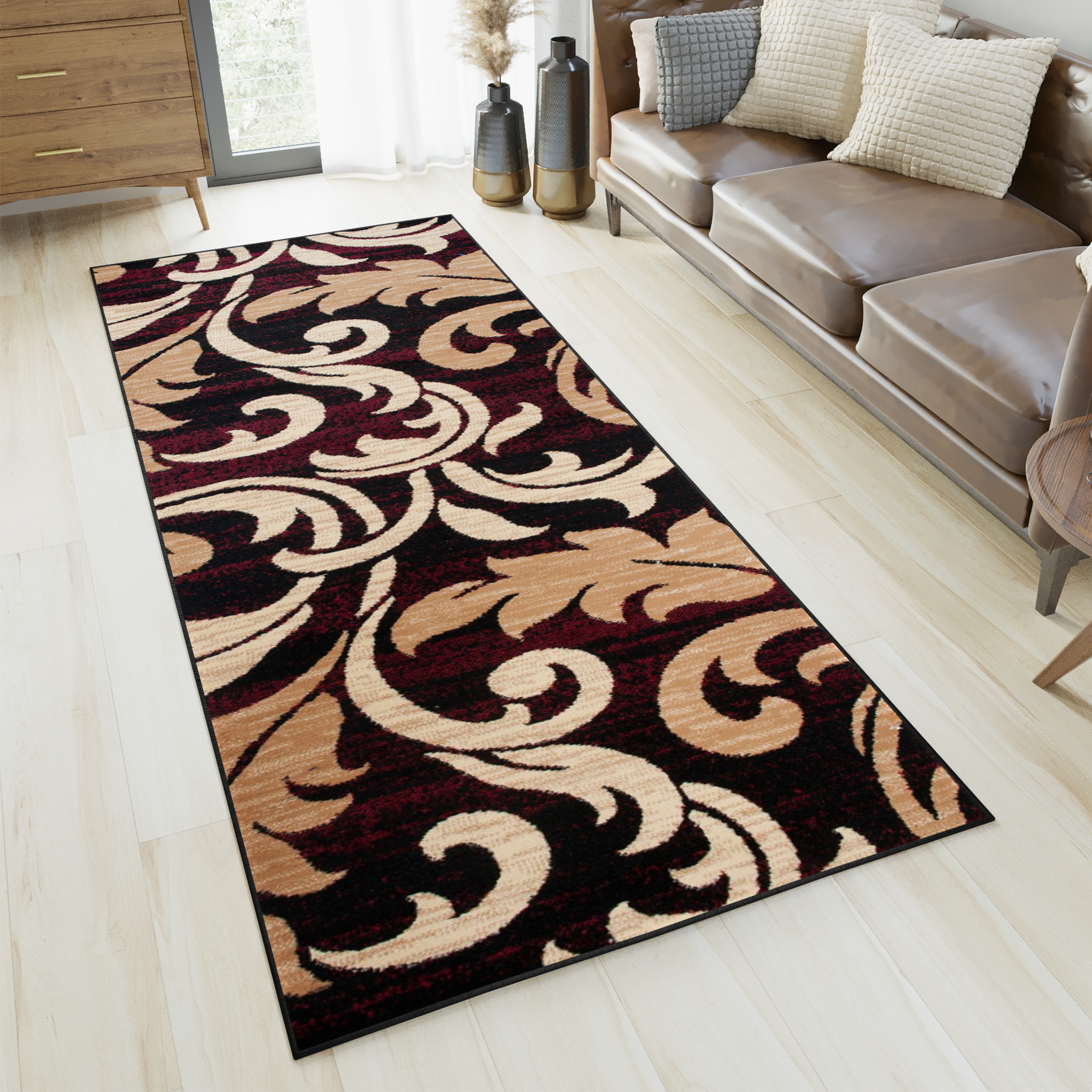 Passatoia Dream Bordeaux Crema Ornamenti Foglie