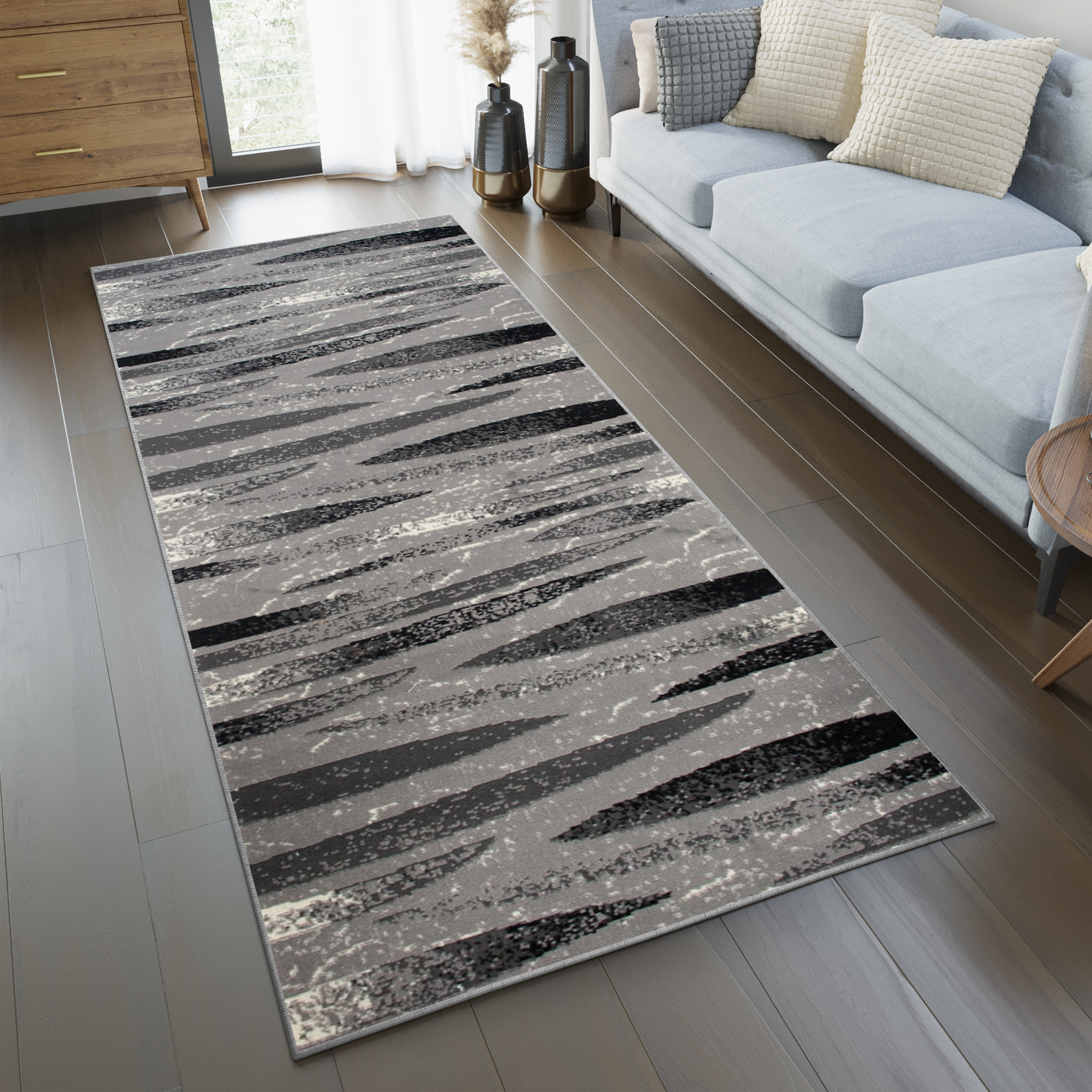 Passatoia Dream Moderno Grigio Nero Linee