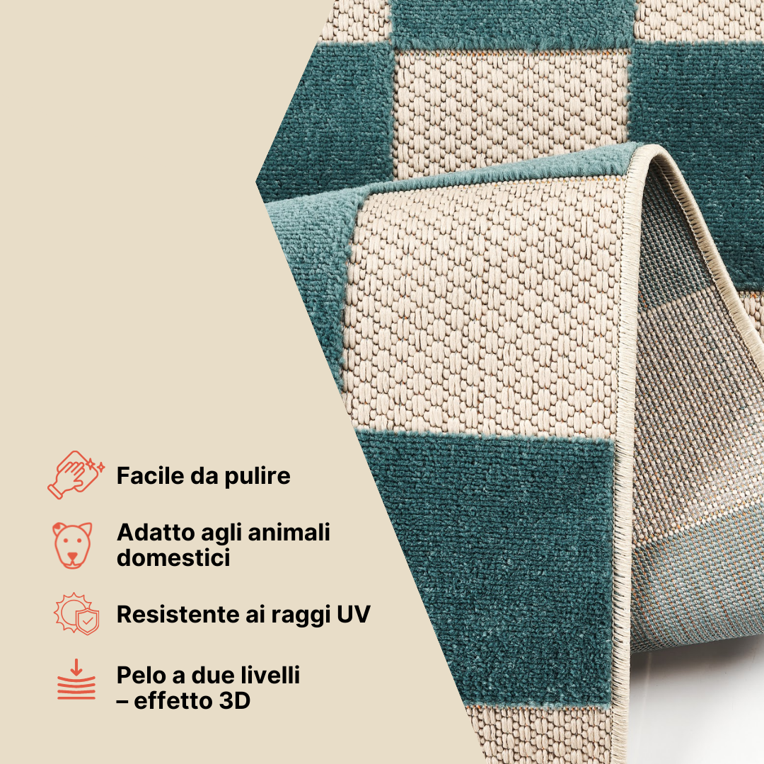 Tappeto Esterno Checker Crema Arancione