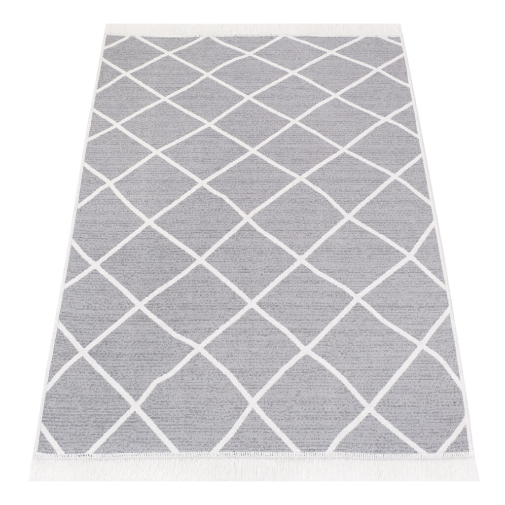 Tappeto Azteca Cotone Grigio Rombi con Frange