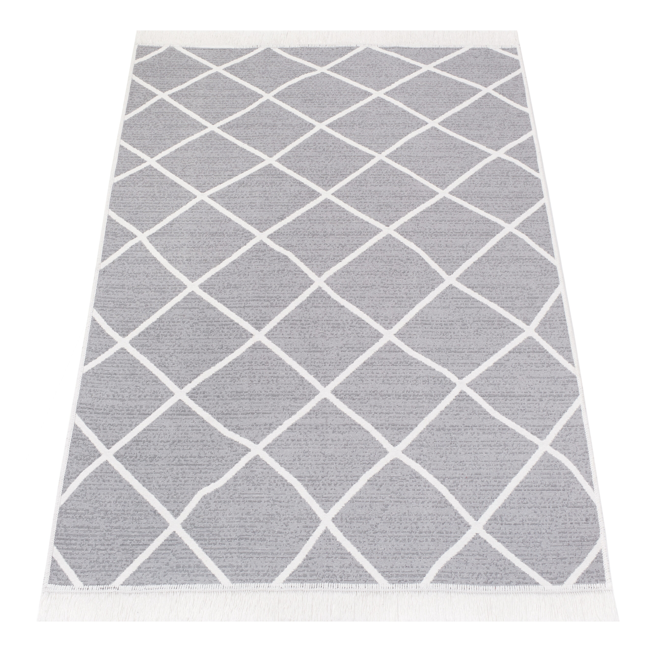 Tappeto Azteca Cotone Grigio Rombi con Frange