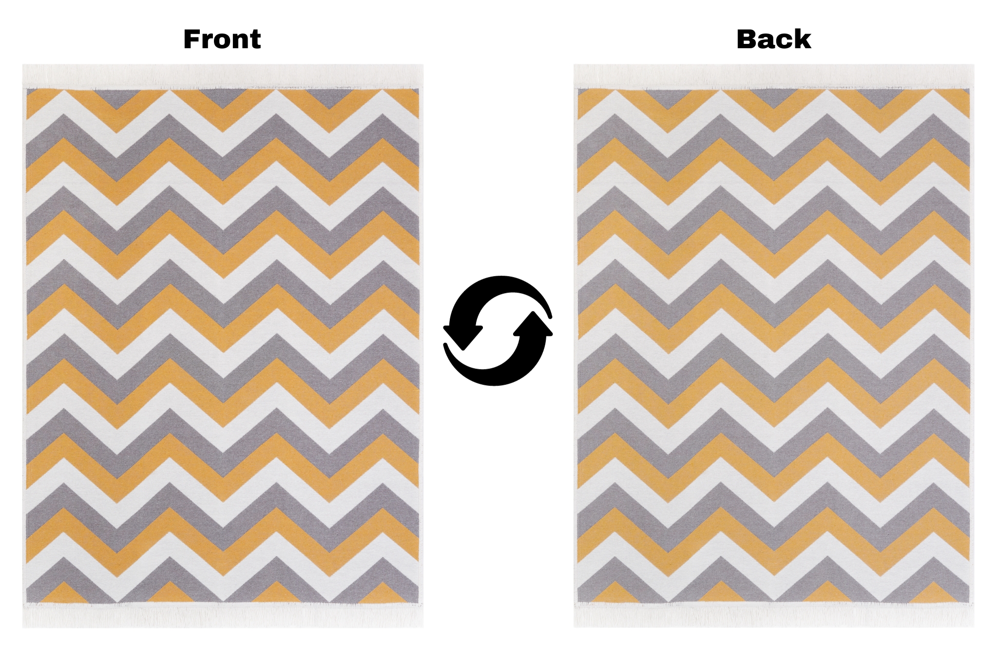 Tappeto Azteca Cotone Grigio Giallo Zigzag con Frange