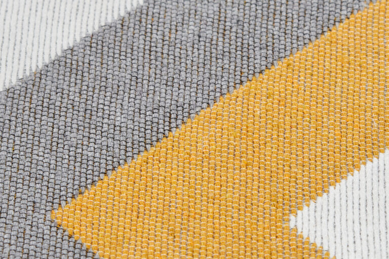 Tappeto Azteca Cotone Grigio Giallo Zigzag con Frange