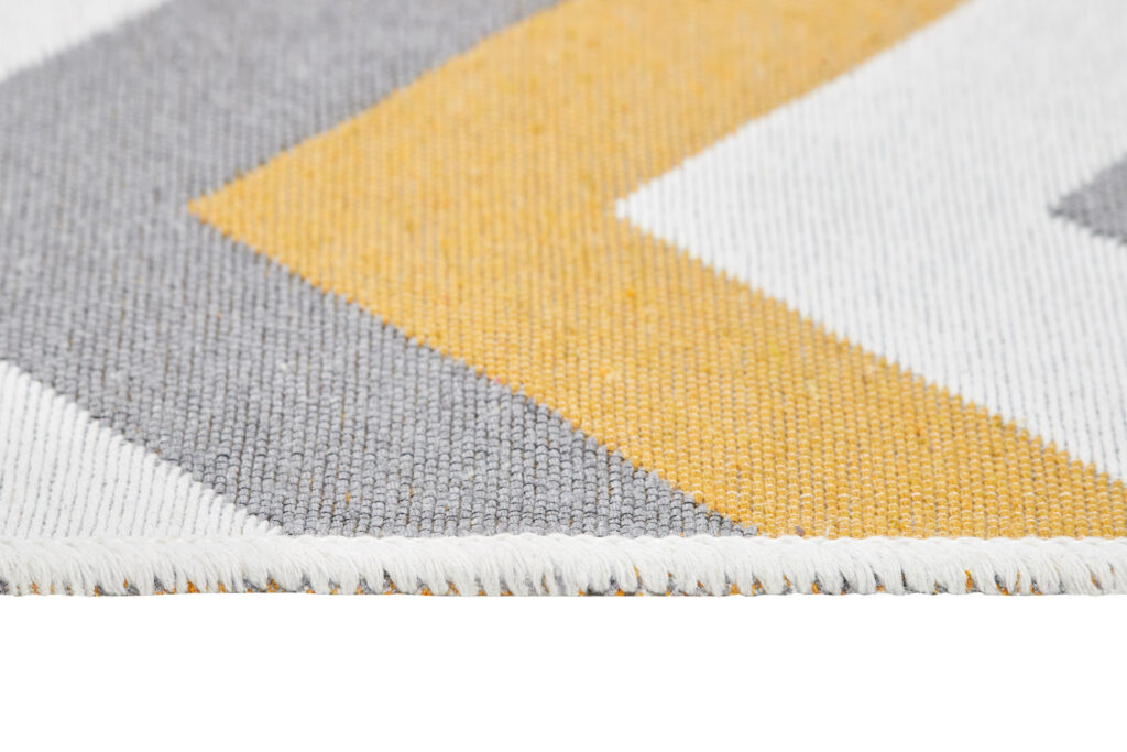 Tappeto Azteca Cotone Grigio Giallo Zigzag con Frange