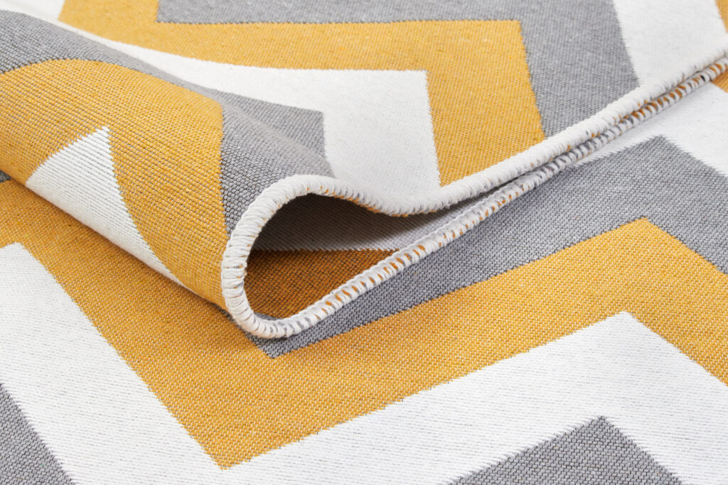 Tappeto Azteca Cotone Grigio Giallo Zigzag con Frange