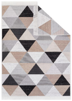 Tappeto Azteca Cotone Grigio Beige Triangoli con Frange