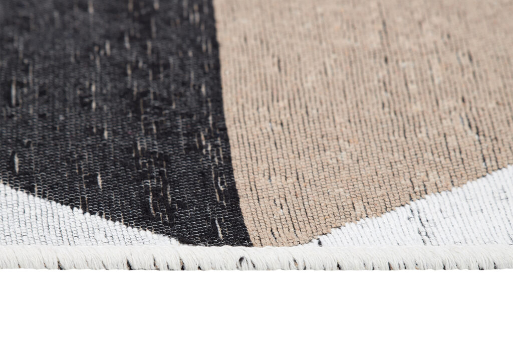 Tappeto Azteca Cotone Grigio Beige Triangoli con Frange