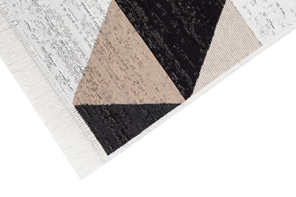 Tappeto Azteca Cotone Grigio Beige Triangoli con Frange