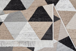 Tappeto Azteca Cotone Grigio Beige Triangoli con Frange