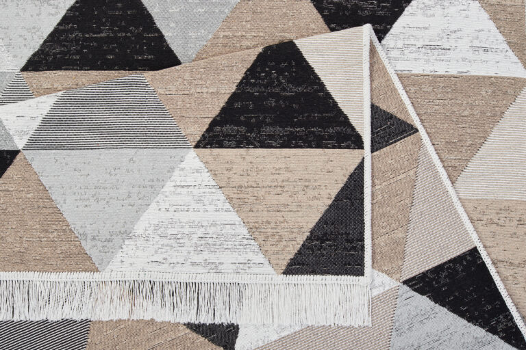 Tappeto Azteca Cotone Grigio Beige Triangoli con Frange