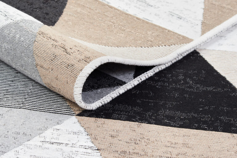 Tappeto Azteca Cotone Grigio Beige Triangoli con Frange