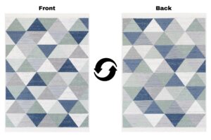 Tappeto Azteca Cotone Grigio Blu Verde con Frange