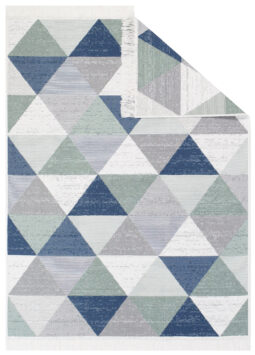 Tappeto Azteca Cotone Grigio Blu Verde con Frange