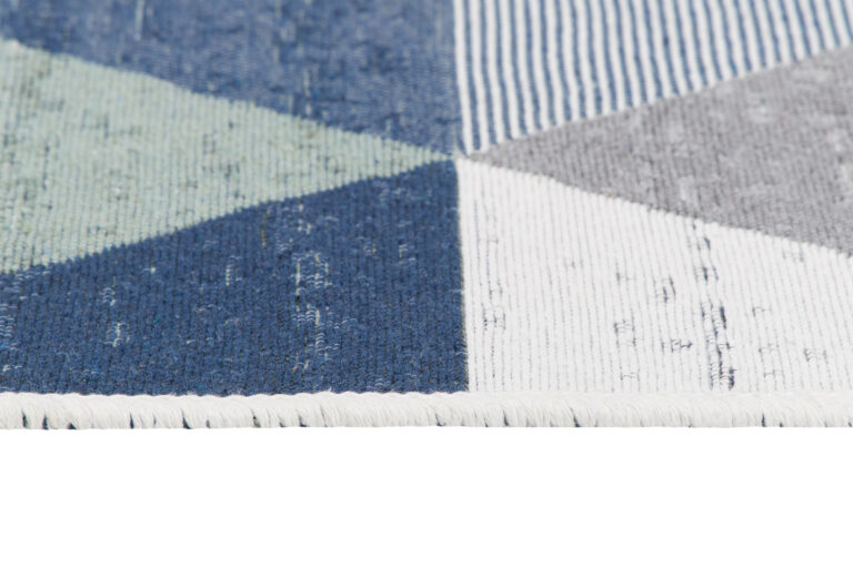 Tappeto Azteca Cotone Grigio Blu Verde con Frange