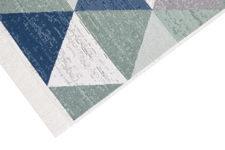 Tappeto Azteca Cotone Grigio Blu Verde con Frange