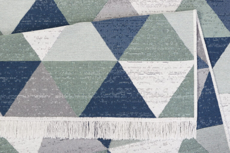 Tappeto Azteca Cotone Grigio Blu Verde con Frange