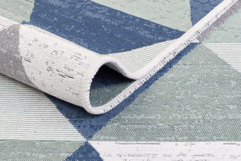 Tappeto Azteca Cotone Grigio Blu Verde con Frange