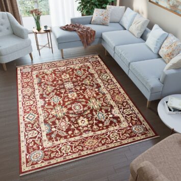 Tappeto Rivoli Rosso Cornice Classico con Frange
