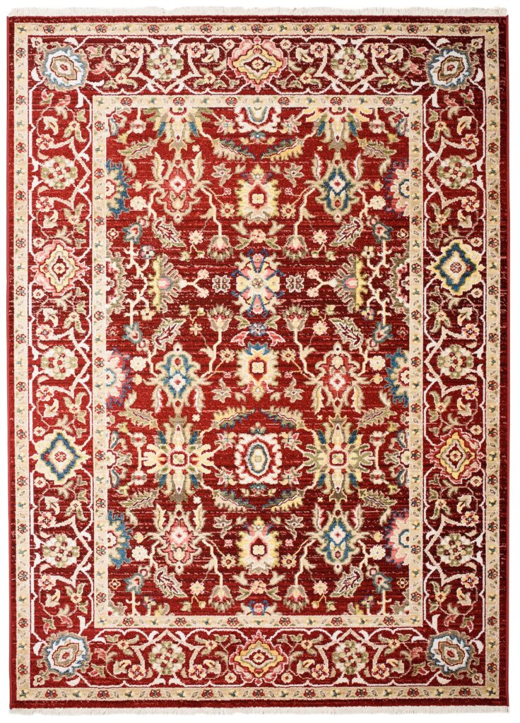 Tappeto Rivoli Rosso Cornice Classico con Frange