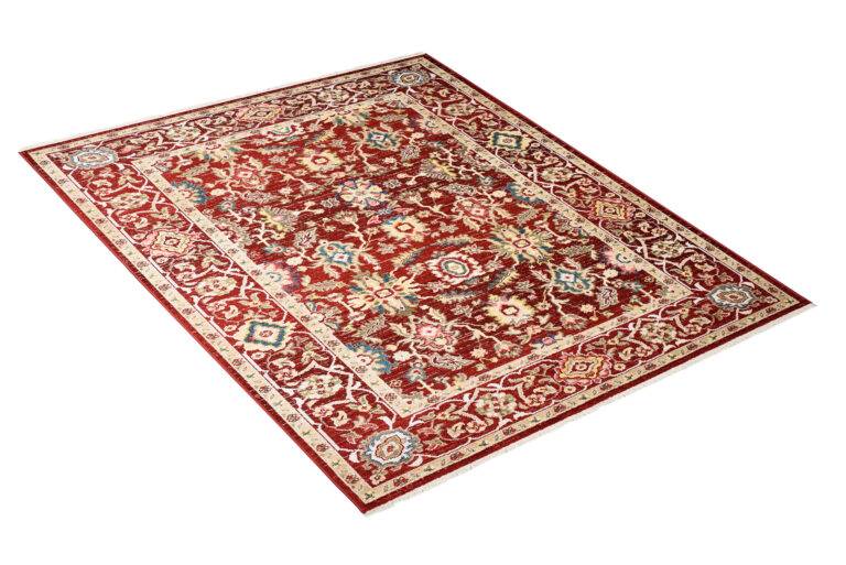 Tappeto Rivoli Rosso Cornice Classico con Frange