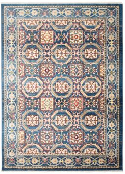 Tappeto Rivoli Blu Geometrico Tradizionale con Frange