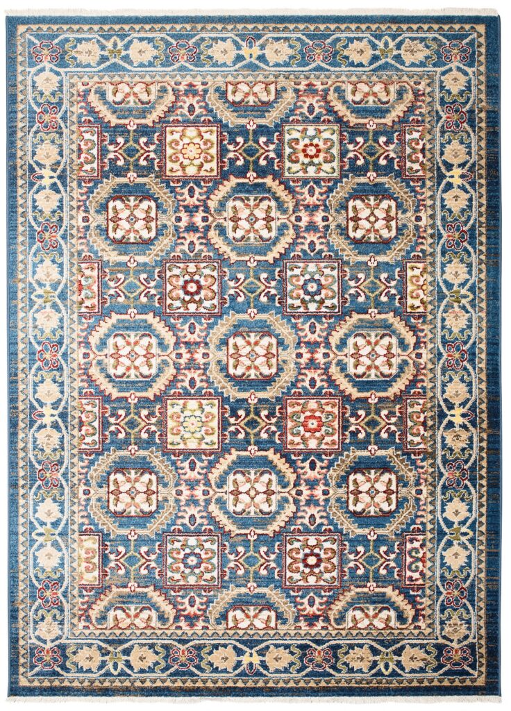 Tappeto Rivoli Blu Geometrico Tradizionale con Frange