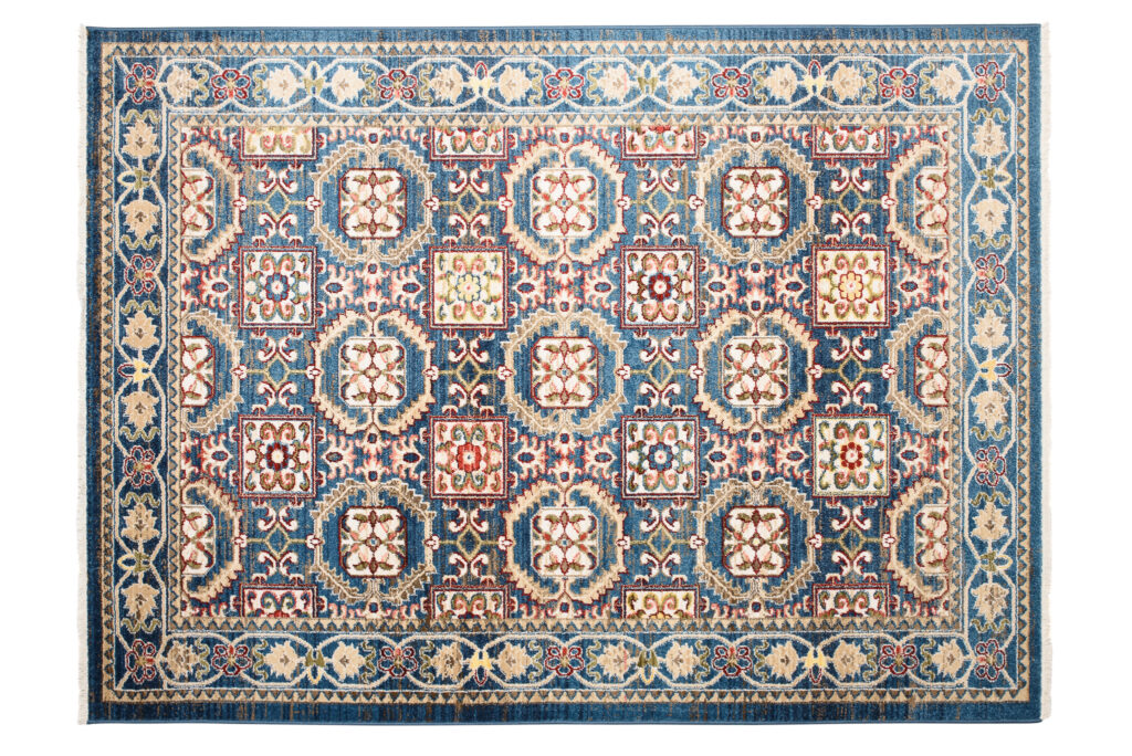 Tappeto Rivoli Blu Geometrico Tradizionale con Frange